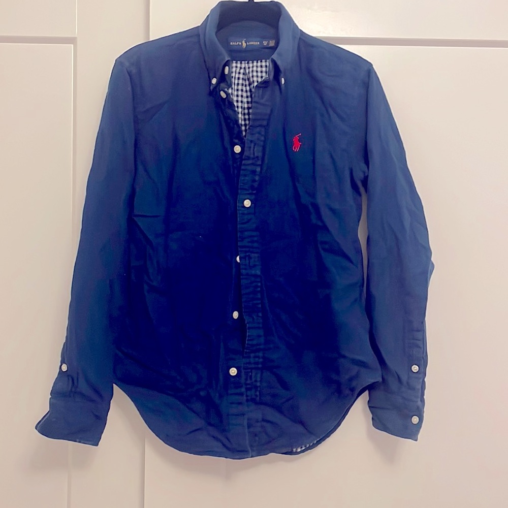 RALPH LAUREN Slim Fit Button Down in Navy with Gingham Lining